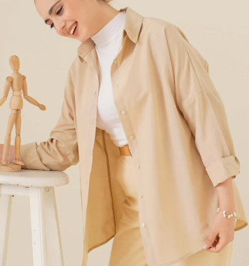 chemise longue beige