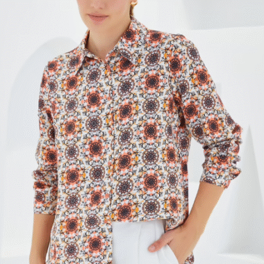 chemise à motifs graphiques femme – vue de face - orange