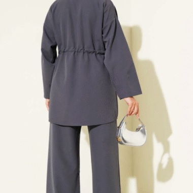 ensemble kimono abaya femme gris foncé chic dos