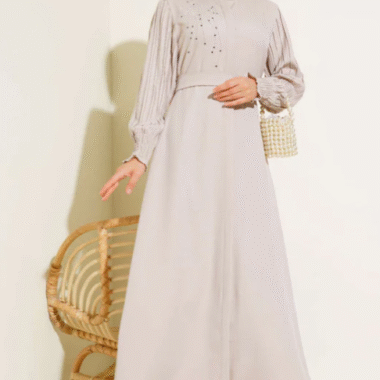 abaya femme sable moderne manches plissées